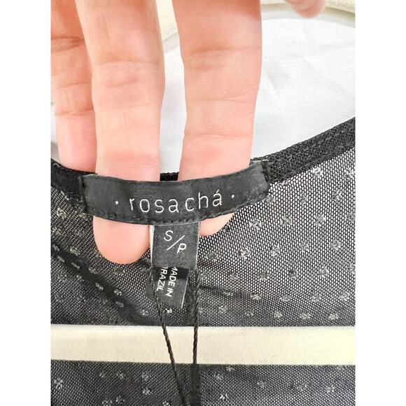 NWT Rosacha Polka Dot Sheer Crop Blouse Top & Tie Waist Flare Pants Set Black S - Picture 3 of 12